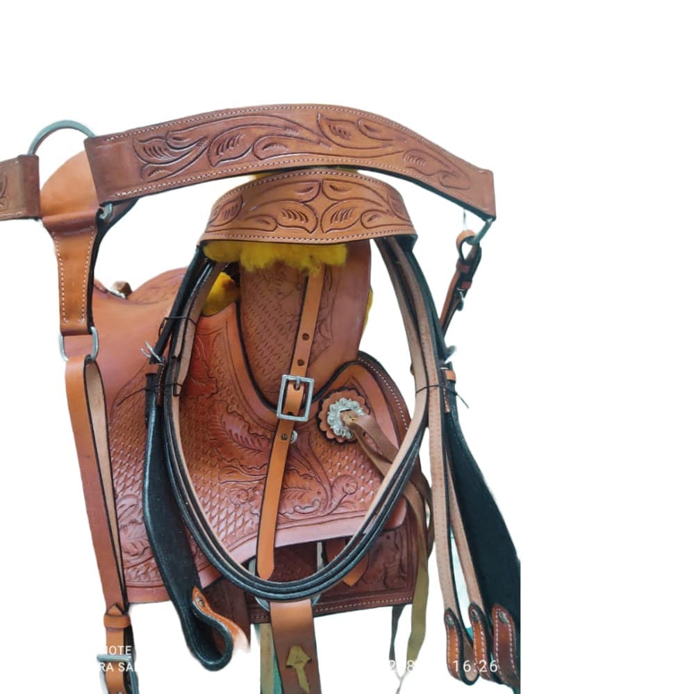 Western Saddle Rouleau de selle en cuir naturel avec boucle en acier 020