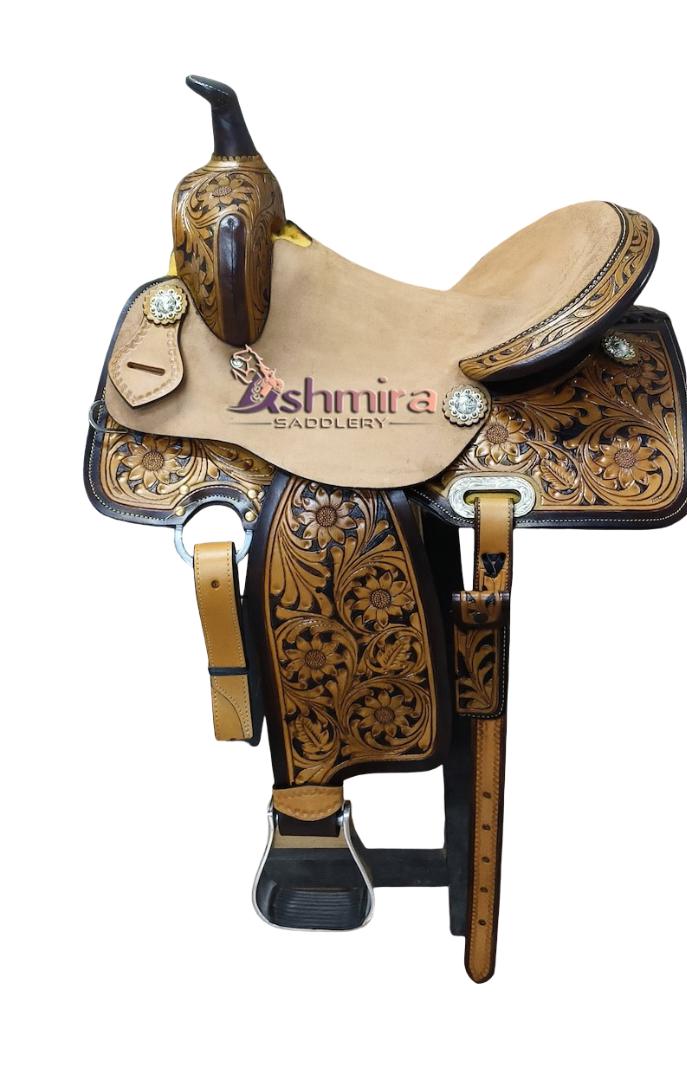 Selle Western Adulte 18 Pouces – Cuir Marron – Trail / Plaisir – Fabriquée En Inde