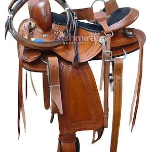 Western Saddle leather Pleasure Trail Hand Tooled  Horse Saddle with Tack Set Free Shipping