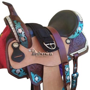 Premium Leather Western Barrel Horse Saddle With Tack Set Free Shipping