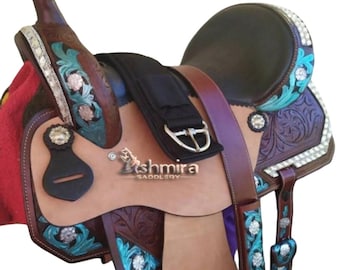 Premium Leather Western Barrel Horse Saddle With Tack Set Free Shipping