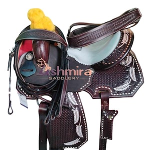 Western Leather Barrel Racing Horse Saddle: Comfort Seat, Headstall, Breast Collar & Reins
