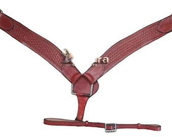 Hand Tooled Leather Western Breast Collar: Basket Weave Padded Horse Tack