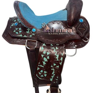 Western Barrel Leather Horse Saddle Pleasure Trail Comfort Seat With Matching Headstall Breast Collar & Reins Free Shipping