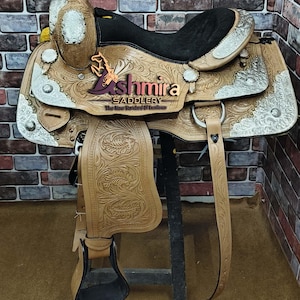 Hand Carved Leather Western Show Saddle: Padded Suede Seat