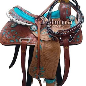 Western Leather Horse Saddle: Barrel Trail Pleasure with Headstall, Breast Collar & Reins