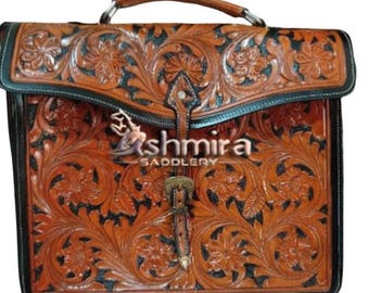 Hand Tooled Western Leather Laptop Bag: Personalized Handmade Design