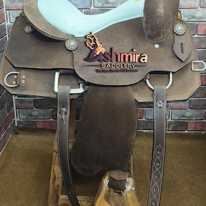 Western Leather Roping Ranch Cutter Saddle Premium Leather Rough Out With Tack Set Free Shipping