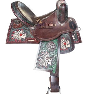 Handmade Western Leather Horse Saddle: Pleasure Trail Barrel Racing with Headstall & Reins