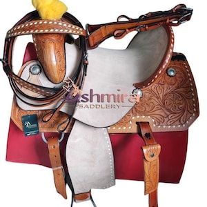 Western Premium Leather Quality Barrel Rough out Horse Saddle with Matching Tack set Free Shipping