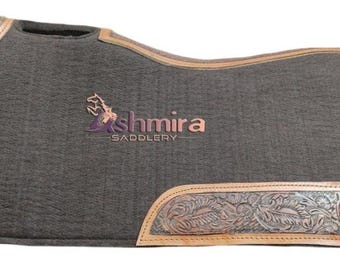Western Saddle Pad with Carved Leather, New Zealand Wool