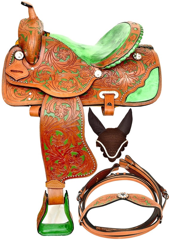 Western Beautiful Pleasure Trail Premium Leather Horse Saddle Pet