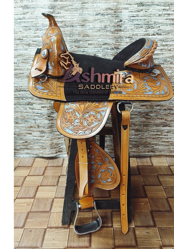Treeless Horse Saddle Western Pleasure Trail Barrel Racing Premium Leather 14 to 18 Inch Seat Free Shipping