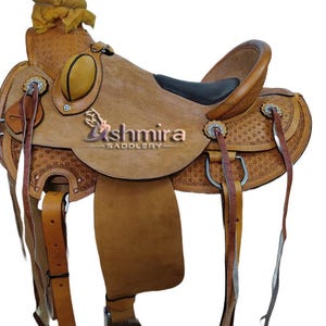 Western Rough Out Leather Ranch Roping Saddle, Wade Tree Horse Saddle With Set Free Shipping