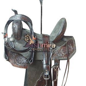 Western Premium Leather Quality Barrel Comfort Seat Horse Saddle with Matching Tack set Free Shipping
