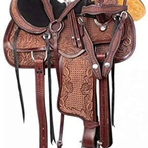 Deep Seat Brown Western Barrel Racing Horse Show Saddle Cross Tooled Tack Set Deep Seat Brown Western Barrel Racing Horse Show Saddle Cross Tooled Tack Set