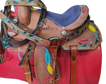 Selle baril western en cuir sculpté à la main