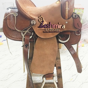 Western Roping Ranch Cutter Premium Leather Rough Out With Tack Set Free shipping
