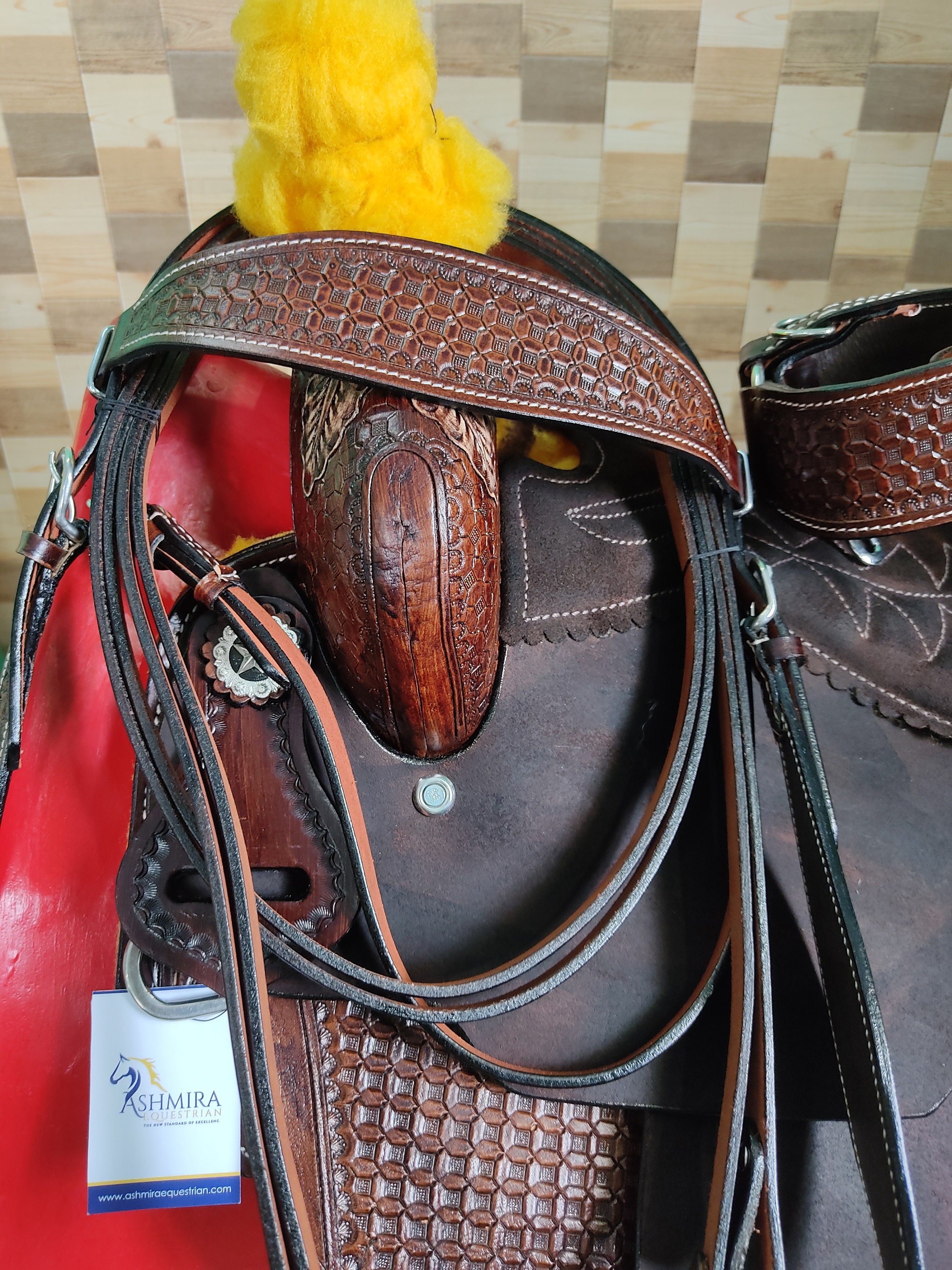 Ensemble Selle Western Cuir Noir/rose – Barrel Racing – Toutes Tailles Cheval