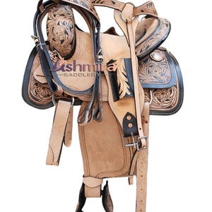 Western Leather Hard Seat Saddle Ranch Trail Barrel Horse Tack Hand Tooled with Set Free Shipping