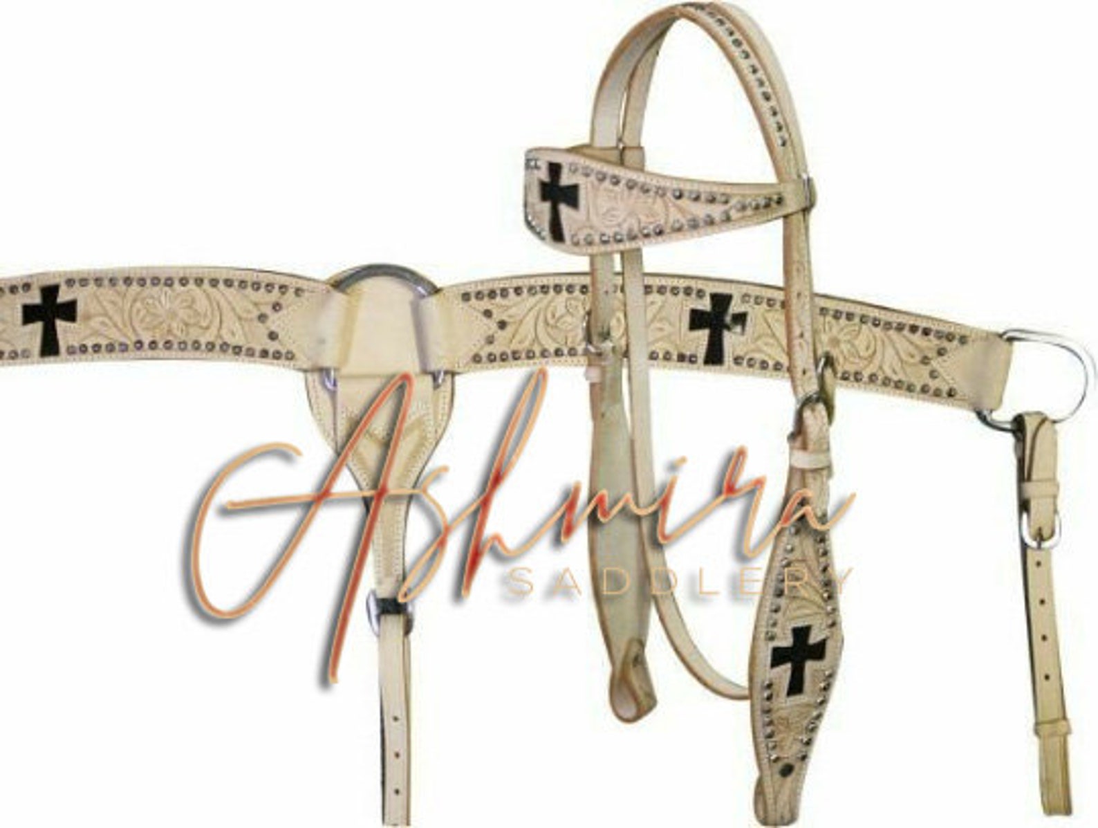Leather Headstall & Breast Collar Set Genuine Cowhide Crosses Etsy