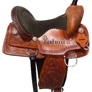 Western Leather Horse Saddle: Barrel Trail Pleasure Seat with Headstall, Breast Collar & Reins