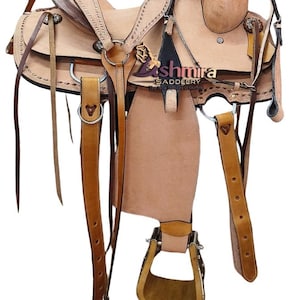 Premium Leather Horse Western Classic Wade Tree Ranch Rough out Saddle with Tack set Free shipping