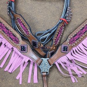 Western Leather Headstall With Breast Collar, Reins Horse Racing Headstall, Custom Horse Tack Set Free Shipping