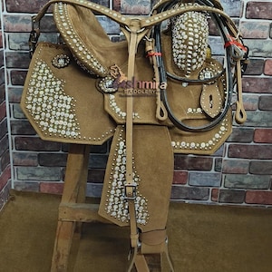 Western Barrel Leather Horse Saddle Pleasure Trail Comfort Seat With Matching Headstall Breast Collar & Reins Free Shipping