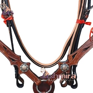 Western Leather Headstall With Breast Collar, Barrel Racing Tack Set for Horses Free Shipping