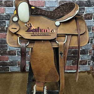 Premium Leather Western Horse Saddle Trail Roping Barrel Racing Free shipping