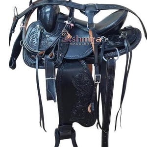 Leather Western Barrel Racing Horse Saddle  Padded Seat With Tack Set Free Shipping