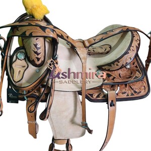 Western Premium Leather Quality Barrel Rough out Horse Saddle with Matching Tack set Free Shipping