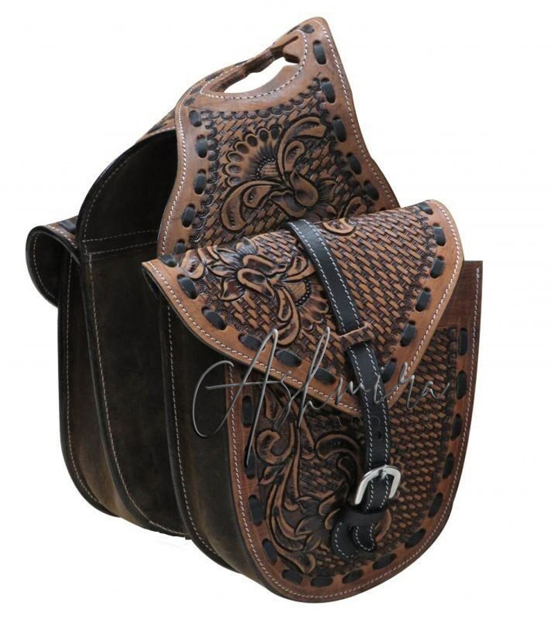 Floral Basket Weave Tooled Leather Western Saddle Horn Bag Etsy