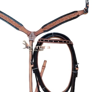 Western Leather Headstall With Breast Collar, Reins Horse Racing Headstall, Custom Tack Set Free Shipping