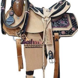 Western Premium Leather Quality Barrel Horse Saddle with Matching Tack set Free Shipping