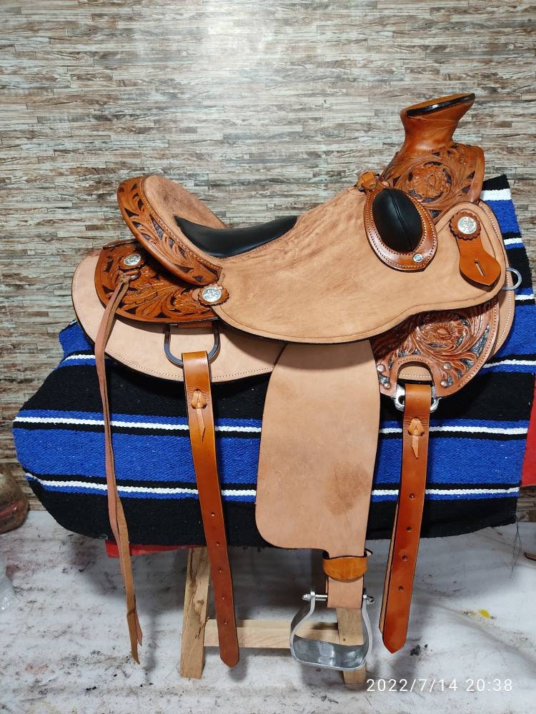 Beau et véritable sac de selle en cuir Western Trail Horse