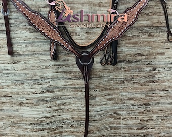 Western Leather Headstall With Breast Collar Barrel Racing Tack Set for Horses Free Shipping