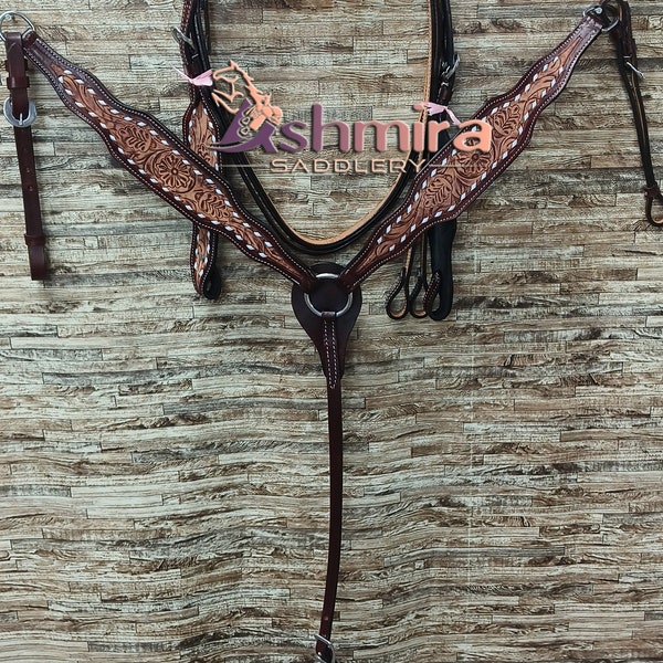 Western Leather Headstall With Breast Collar Barrel Racing Tack Set for Horses Free Shipping