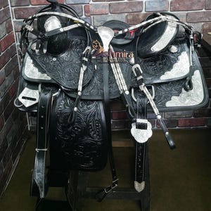 Western Premium Leather Show Saddle Comfort Seat Horse Saddle with Matching Tack set Free Shipping
