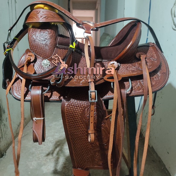 Premium Leather Western Wade Tree Hand Carved Ranch Saddle with set Free shipping