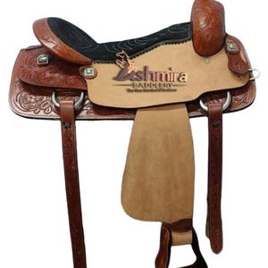 Hand Carved Leather Western Saddle: Pleasure Trail Barrel Racing with Headstall & Reins