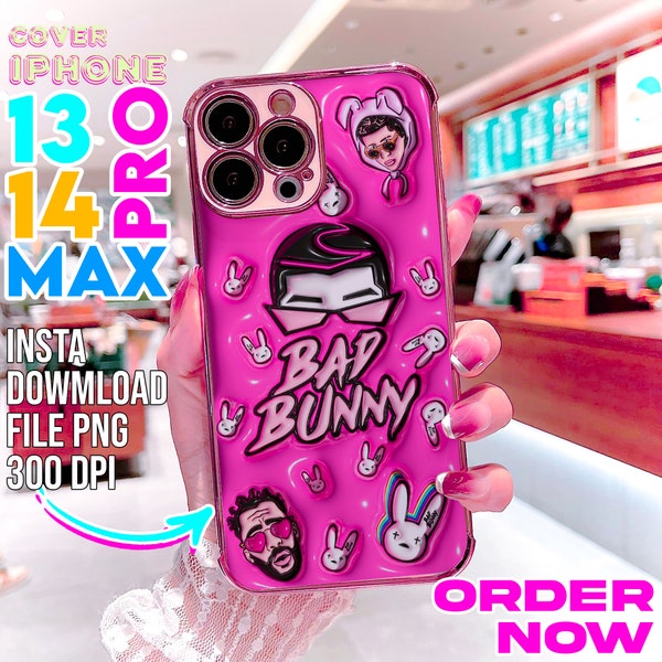 Cover iphone/ Cover iphone bad bunny/ Cover iphone bad bunny inflated effect/ Inflated affect design/ 3d puffy/ Bad bunny png/