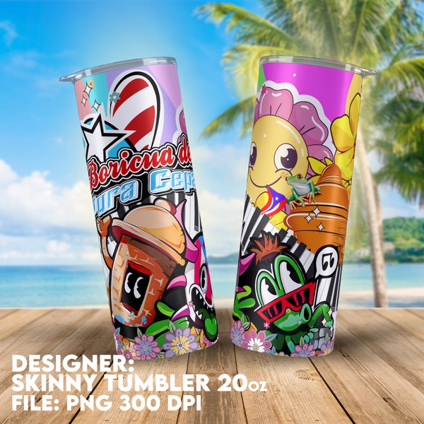 Skinny tumbler 20 Puerto Rico/ Coqui pr/ Stiker Puerto Rico/ Animated design of Puerto Rico/ Tumbler 20oz Puerto Rico/ Instat donwload/ PNG