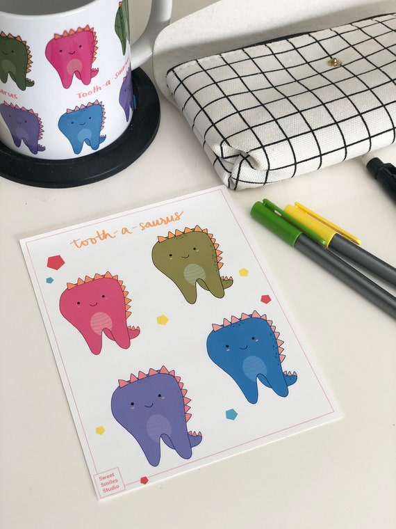 Dinosuar Tooth Stickers, Cute Stickers for Journaling, Bujo