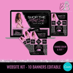 Websitebannerset, bewerkbare websitebanners, Shopify-schuifbanners, websitekit, canva-webbanners, spandoeken/haar/nagelbanners - BB01