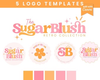 Retro Logo Design - Editable Canva Logo Template - DIY Colorful Boho Logo Set - Funky Groovy Branding - Modern Boutique Logo - Bakery Logo