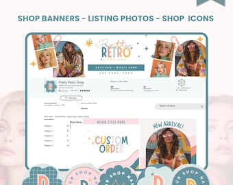 Etsy Shop Kit - Editable Canva Templates, Retro Cute Banners, Listing Images & Shop Icons for Colorful Retro Branding