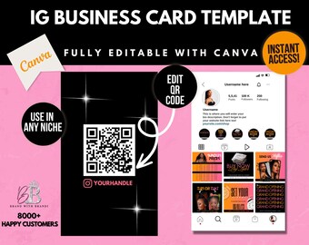 Instagram Business Card Template, IG Business Card, QR code Business Card, Beauty/Lash/Nails/Hair, Canva, Beauty Branding, DIY