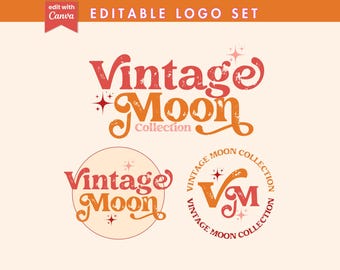 Editable Retro Logo Templates | Boho Vintage 70s Logo Kit | Funky Hippie Premade Logos for Small Business | Canva Branding Set